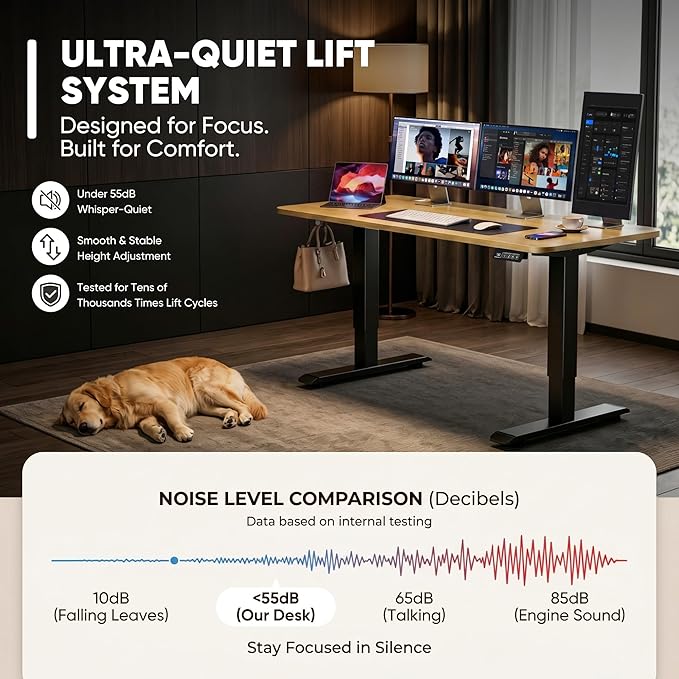 Furmax Electric Height Adjustable Standing Desk Large 55 x 24 Inches Sit Stand Up Desk Home Office Computer Desk Memory Preset with T-Shaped Metal Bracket, Maple