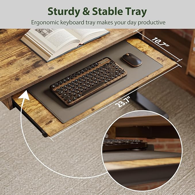 Agilestic Electric Standing Desk with 2 Drawers and Keyboard Tray, 63 x 24 Inches Ergonomic Adjustable Height Desk with Storage, Sit Stand up Computer Workstation, Rustic Brown
