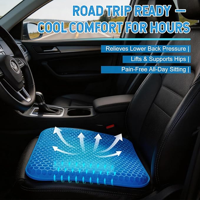Volosso Cool Gel Seat Cushion for Long Sitting，Gel Cushion for Wheelchair Soft, Chair Cushion, Car Seat Cushion Breathable, for Office Chair for Hip Pain（Blue）