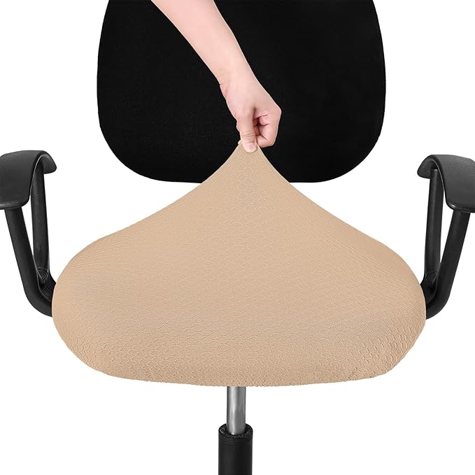 Smiry Stretch Jacquard Office Computer Chair Seat Covers, Removable Washable Anti-dust Desk Chair Seat Cushion Protectors - Khaki
