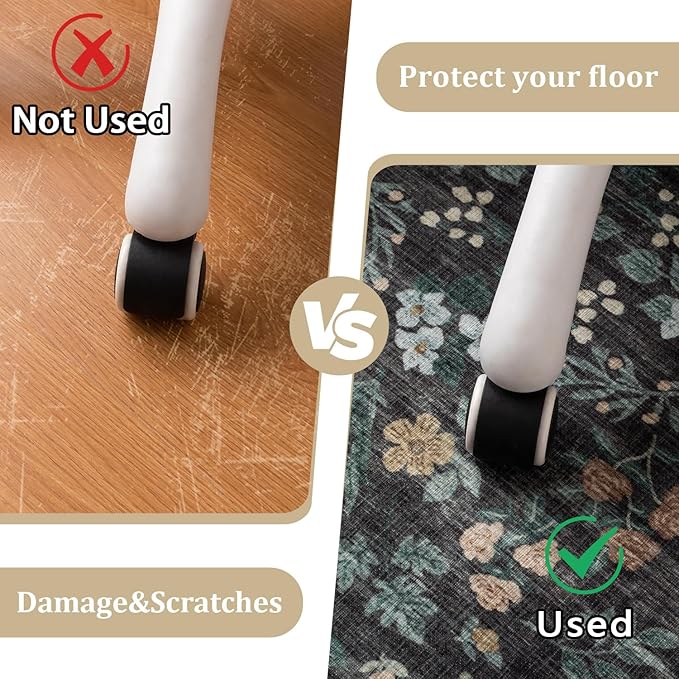 chakme Office Chair Mat for Hardwood Floor, 72"x48" Easy Glide Computer Desk Mat Protector for Rolling Chair Under Desk Rug Nonslip Backing, Machine Wash, (Floral)