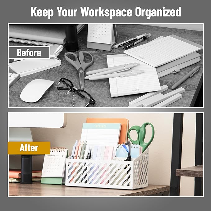 Mind Reader Desktop Organizer and Mail Sorter, Five Compartments, Office Supplies and Accessories, Metal, White