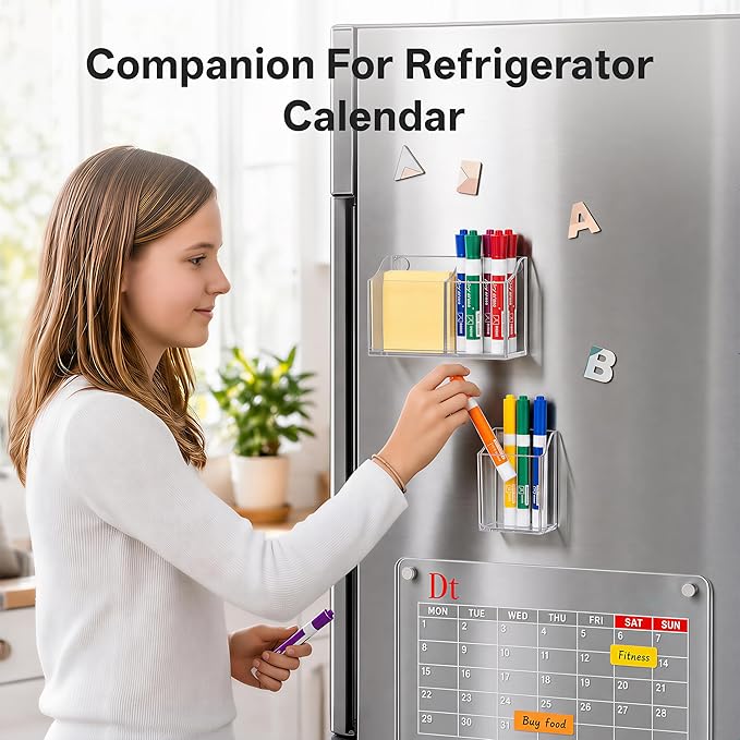 HBlife Magnetic Dry Erase Marker Holder Set for Whiteboard, Non-slip Magnet Acrylic Pen Pencil Holder for Refrigerator Fridge, Locker Organizer Accessories for School Classroom Office Home