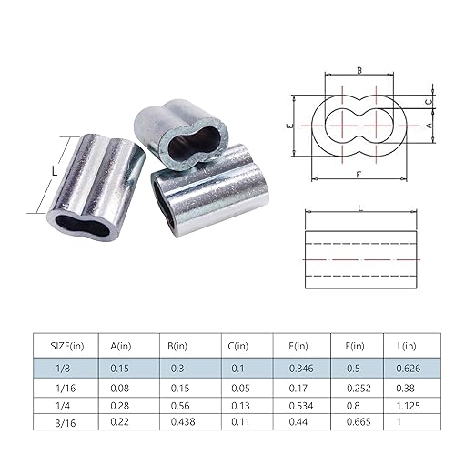 Aluminum Crimping Loop Sleeve for 1/8" Diameter Wire Rope and Cable (1/8" 100PCS)