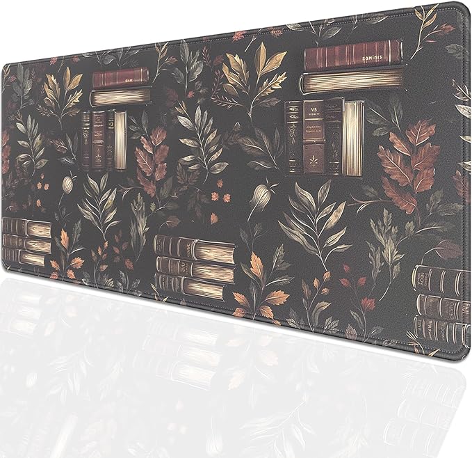 Dark Academia Large Mouse Pad Desk Pad, 27.5x11.8in Vintage Book Botanical Extended Keyboard Mousepad with Stitched Edges, Non-Slip Waterproof Rubber Base for Office, Computer, Laptop & Home