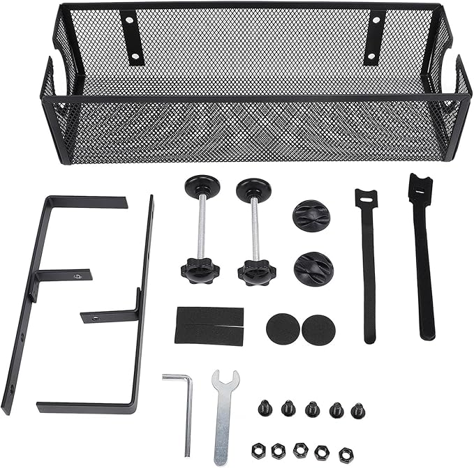 Luqeeg Under Desk Cable Management Tray, No Drill Carbon Steel Cable Organizer with Scratch Pads, Trapezoidal Design, Ideal for Home Office, Standing Desk & Wire Management (Black)