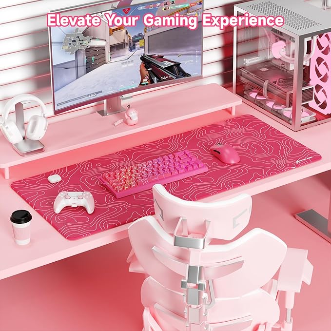 ATTACK SHARK CM02Pro Gaming Mouse Pad for Esports Speed Large Mouse mats for Desk Waterproof Surface Stitched Edges and Anti-Slip Rubber Base Size XXL Laminate 35.43” x 15.75” x 0.16” Pink Contour
