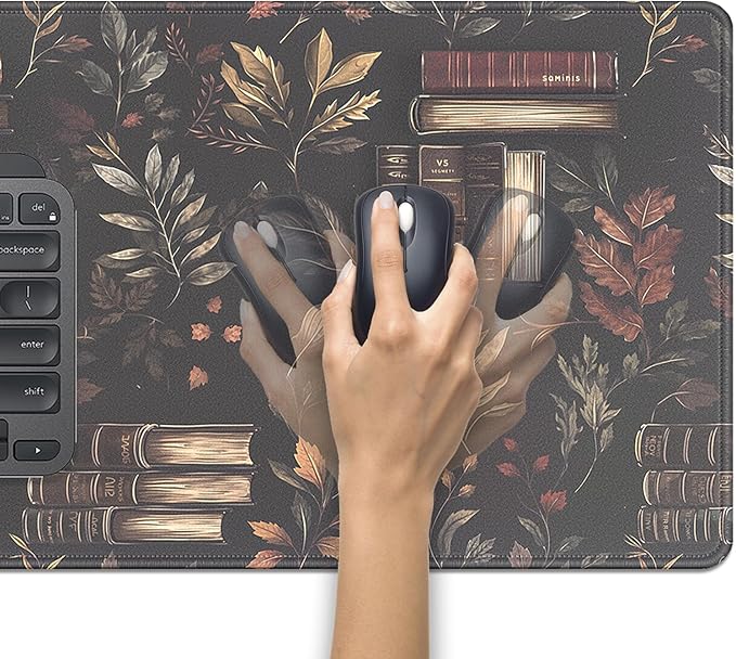 Dark Academia Large Mouse Pad Desk Pad, 27.5x11.8in Vintage Book Botanical Extended Keyboard Mousepad with Stitched Edges, Non-Slip Waterproof Rubber Base for Office, Computer, Laptop & Home
