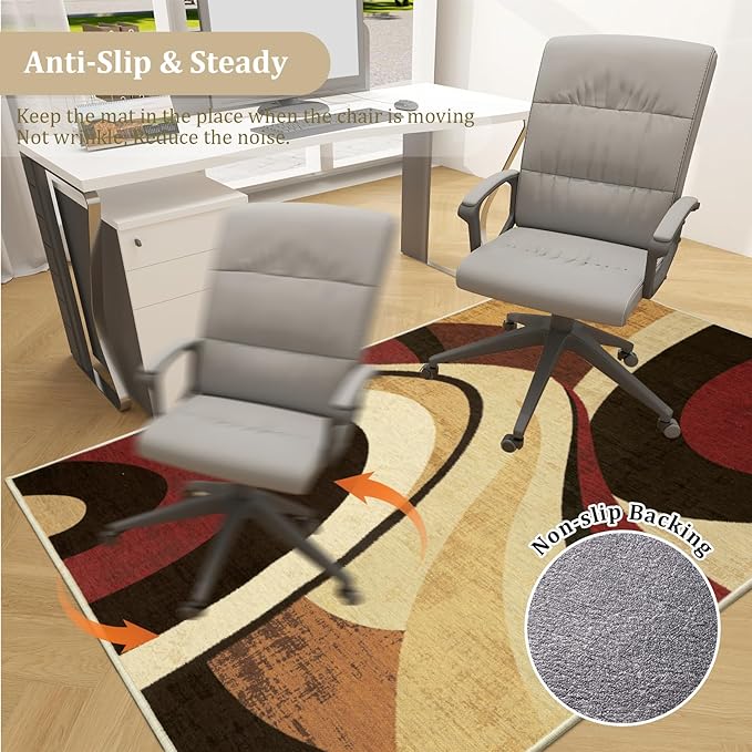 Office Chair Mat for Hardwood Floor, 60"x45" Easy Glide Computer Desk Mat Protector for Rolling Chair Under Desk Rug Nonslip Backing, Machine Wash, (Modern)