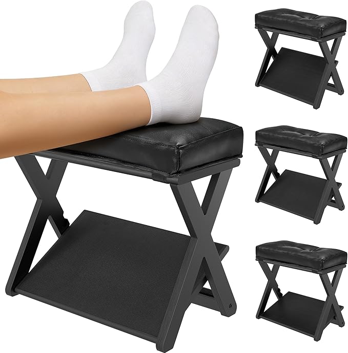 HOMELTSTBO Adjustable Foot Rest for Under Desk, Wooden Double Step Desk Footrest with 3 Height Options & Non-Slip EVA Surface, Ergonomic Foot Stool Under Desk,Enhances Posture,Home Office-Black