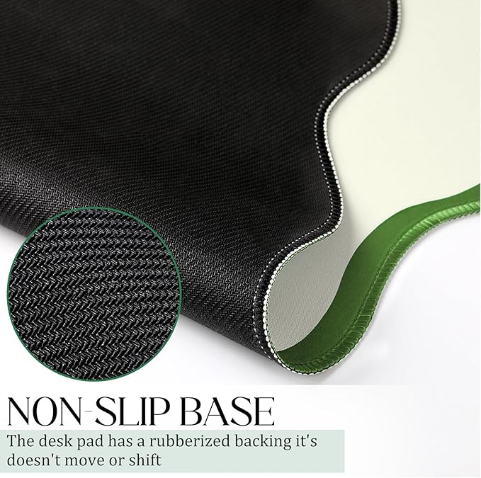 Hahafelt Scalloped Desk Mat Large Desk Pad Cute Coquette Table Mat Aesthetic Preppy Table Make up Pad Nonslip 2026 Graduation Gift with Stitching Waterproof Gaming(Green,23.6 x 13.8 Inches)