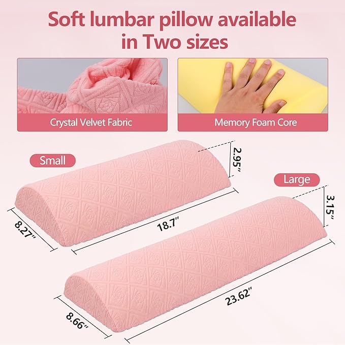 Cozyhealth - 3.15" H*23.6" L - Soft Lumbar Pillow for Sleeping, Memory Foam Back Lumbar Support Cushion for Lower Back Pain Relief Bed Waist Sleep Support Pillow for Side, Back Sleepers (Pink, Large)