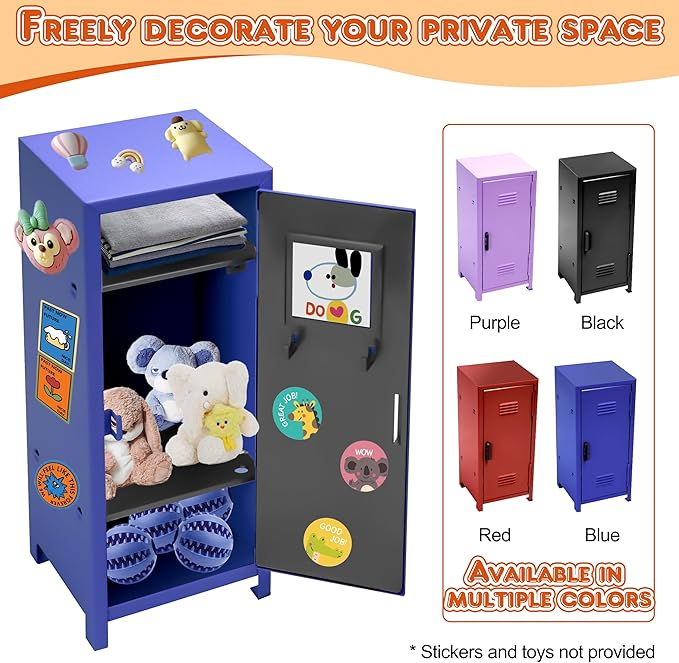 PACOLO Mini Locker, Metal Small Locker for Desktop, Girls Lockbox Desktop Storage Organizer, Money Safe and Cash Lock Box for Girls Safe (Blue)