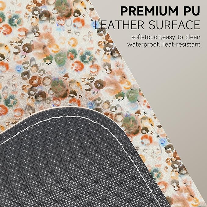 AUPET Leather Large Mouse Pad Desk Blotters – 35 x 17in Cute Desk Mat with PU Surface, Non-Slip Desk Pad Protector,Waterproof Desk Writing Pad for Office Home (Watercolor Leopard Style)