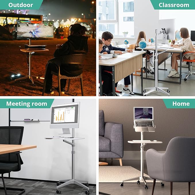 viozon Mobile Desk,Mobile Workstation,Mulitiuse Rolling Laptop Floor Stand,34"-48.6" Height Adjustable,Compatible with 17"-27"Monitor&12"-17"Laptop,21"×14" Desk Board,Maxload 17.6lbs,4 Lockable Wheels