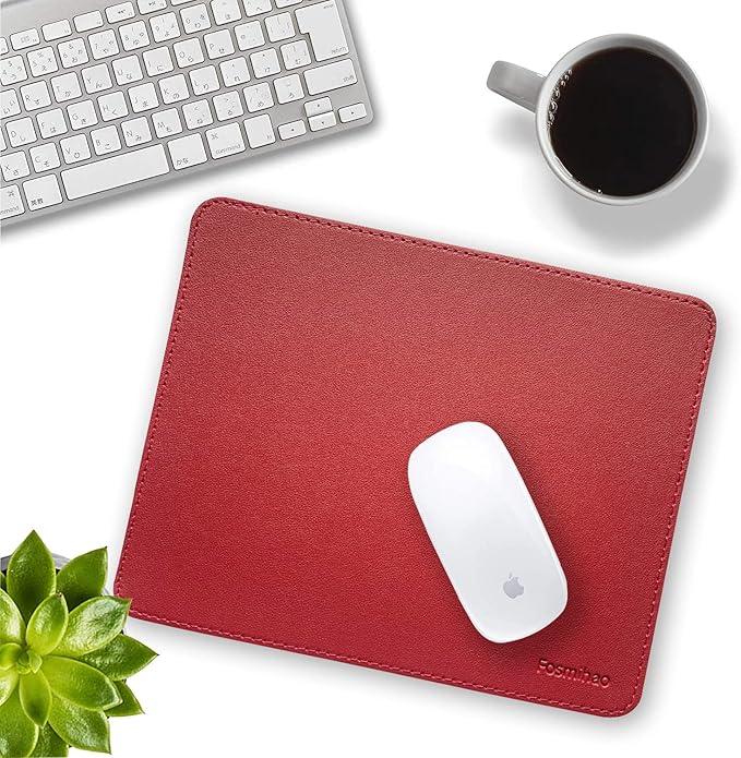 Leather Mouse Pad - Wood Mouse Pad, Double Side Mouse Pad with Stitched Edge, Waterproof Ultra Thin Mouse Pad for Computers, Laptop, Office & Home, 10.2 x 8.3 Inch, 1 Pack (Burgundy)