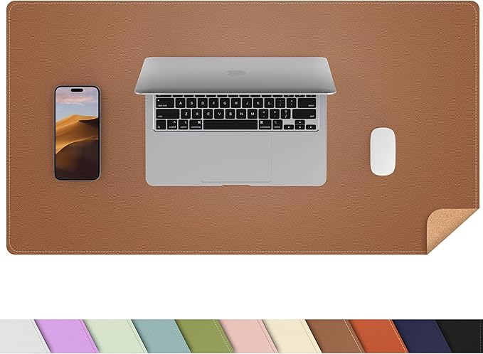 AFIING Cork Desk Mat 23.6 x 13.7, Dual-Sided Cork & PU Leather Desk Pad, Waterproof Non-Slip Desk Protector for Home Office, Study Desk & Minimalist Workspace Brown