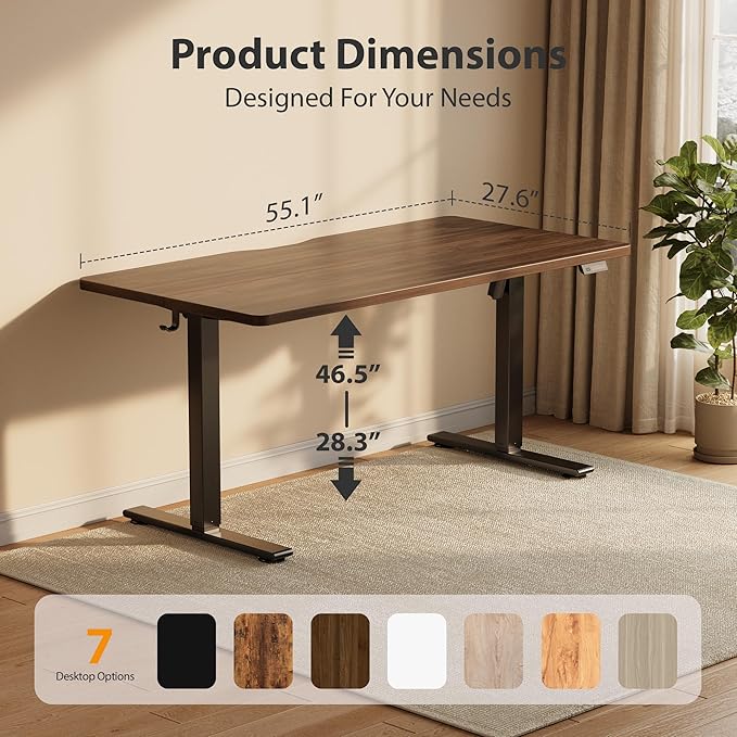Cubiker Standing Desk, 55x28 Inches Sit Stand Home Office Desk, Electric Stand up Desk, Adjustable Desk with Splice Board, Black Frame/Black Walnut Top