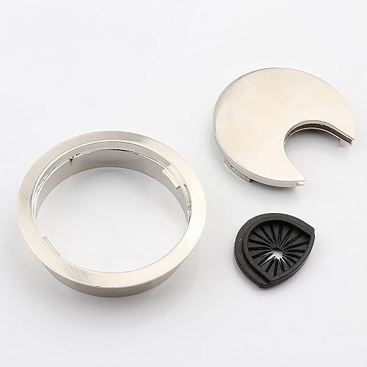 3Psc Desk Grommet,Cable Cord Hole Cover for Home and Office,Metal Zinc Alloy Materilal 50mm (Brushed Silver, 2 Inchs)
