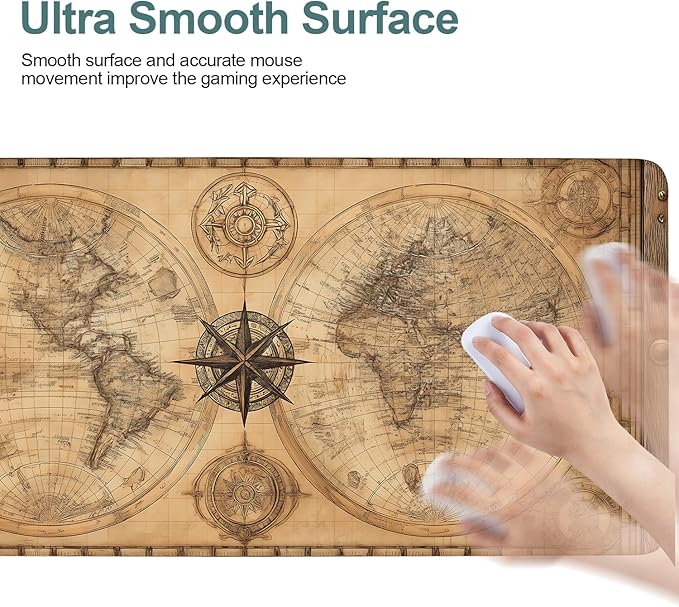 Vintage World Map Extended Gaming Mouse Pad 35.4 x 15.7 Inch – Retro Desk Mat for Gaming, Office Work, and Study, with Non-Slip Rubber Base