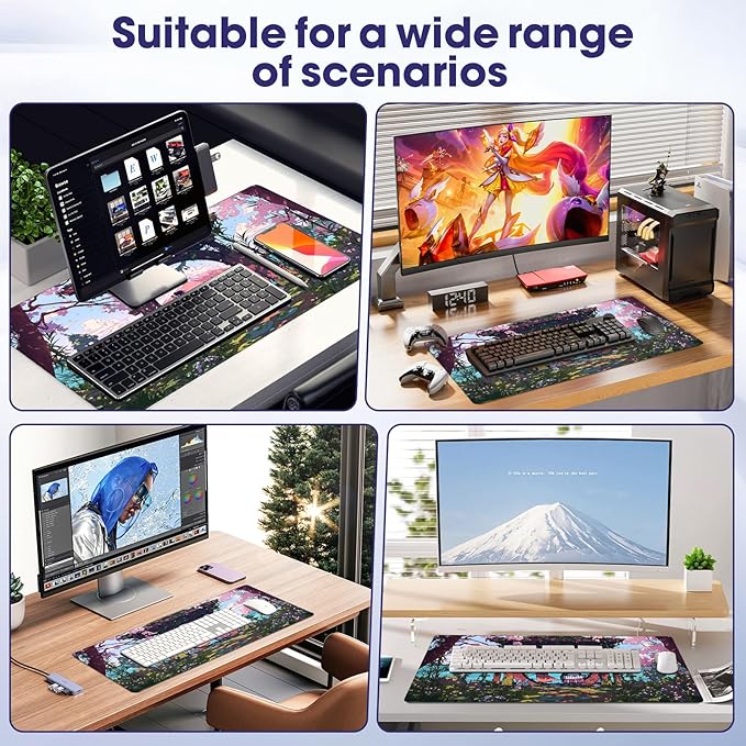 LifetimeWarrantly Japanese Large Extended Mouse Pad with Stitched Edges (35.4”x15.6”) - Waterproof Desk Mat, Non-Slip Rubber Base for All-Desk Coverage, Perfect for Gaming, Office, and Home