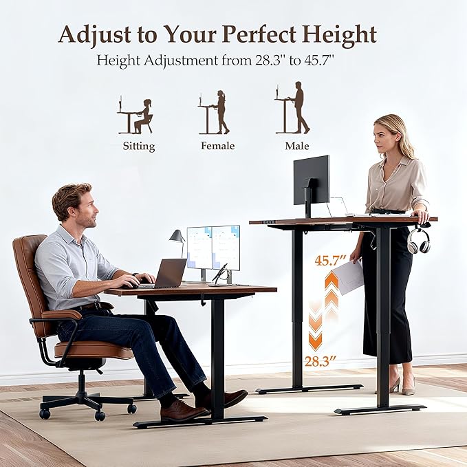 Klicelor L Shaped Standing Desk 63 x 35.4 Inch, Electric Height Adjustable Corner Desk for Home Office Workstation, Ergonomic Sit Stand Computer Table with Memory Controller, Rustic Brown