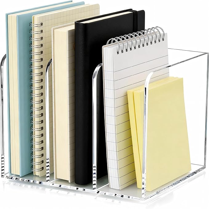 3-Slot Clear Acrylic Magazine File Holder – Vertical Desk Organizer for Books, Folders & Tablets, 8.97×7.48×6.69 Inches