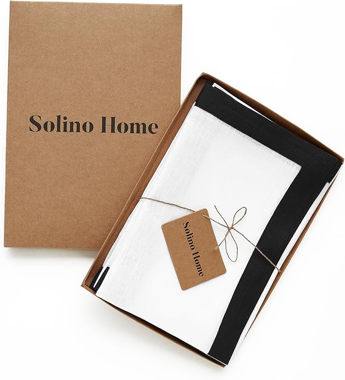 Solino Home Linen Cloth Napkins Set of 4-100% Pure Linen Black and White Dinner Napkins 20 x 20 Inch for Spring, Summer - Classic, Handcrafted and Machine Washable