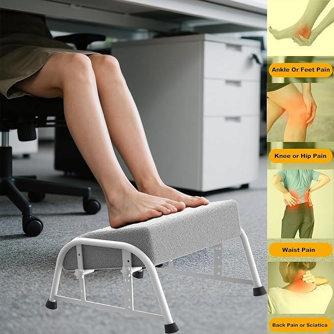 Under Desk Footrest with Memory Foam,Adjustable 10-Level Ergonomic Foot Rest for Office & Gaming Desk for Leg Rest,Reinforced Metal Frame,Non-Slip Base Extra Large（White No Baseplate