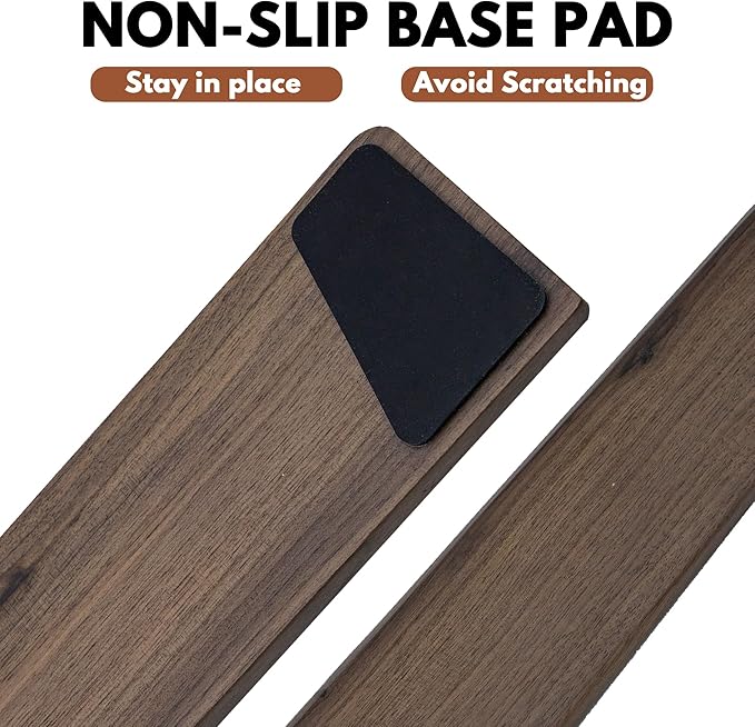 Walnut Wooden Wrist Rest for Full Size Keyboard, Ergonomic Solid Wood Hand Rest with Non-Slip Base, Stain Resistant Palm Support for Typing & Gaming (17.3" L)