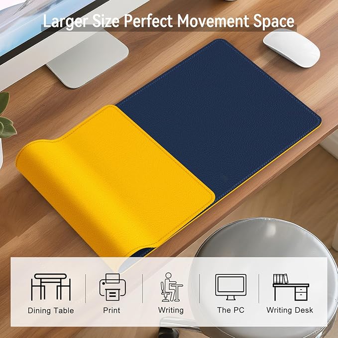 Dual Sided Leather Desk Mat - Waterproof Desk Pad - Ideal for Large Mouse Pad and Desk Mats on Top of Desks (Dark Blue, 25"*13")