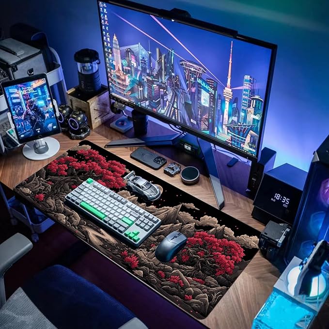 Desk Mat Mouse Pad Gaming Desk Pad XL Large Mouse Mat Office Decor Accessories (Red Tree Moon)
