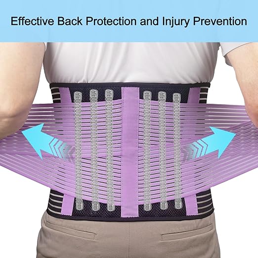 TESETON Back Support Brace Belt for Men & Women, Breathable Lumbar Support Belt, scoliosis back brace, Waist Relax Lower Back Pain & Sciatica Pain Relief with 8 reinforced Bones 02 Purple-M