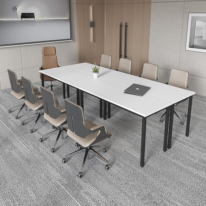 Bonzy Home Conference Tables 9ft Office Computer Desk for Meeting Room Study Writing Printer Podcast Table Save Space Design for 10 People Rustic Modern White 4PCS 110.2"x47.2"x29.5"