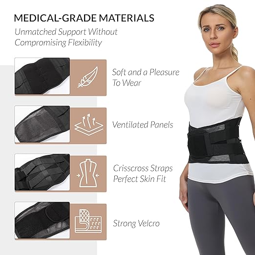 NeoTech Care Lower Back Brace for Women or Men, Lumbar Back Support Belt (Black, Size M)