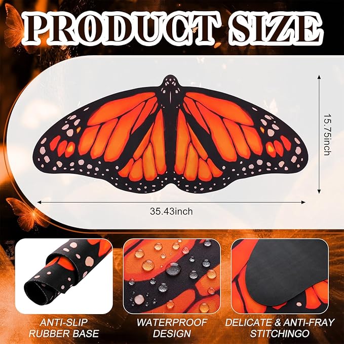 Tellegloww Large Monarch Butterfly Gaming Mouse Pad Desk Mat Decorative Butterfly Keyboard Desk Mat with Non-Slip Base Table Accessories for Office Home Study 35.43 x 15.75 Inches