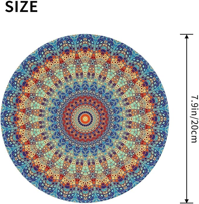 Mandala Round Mouse Pad Premium Textured Mouse Mat Washable Mousepads with Extended Stitched Edges Non Slip Rubber Base Small Mousepad 7.9 * 7.9 * 0.12 Inches