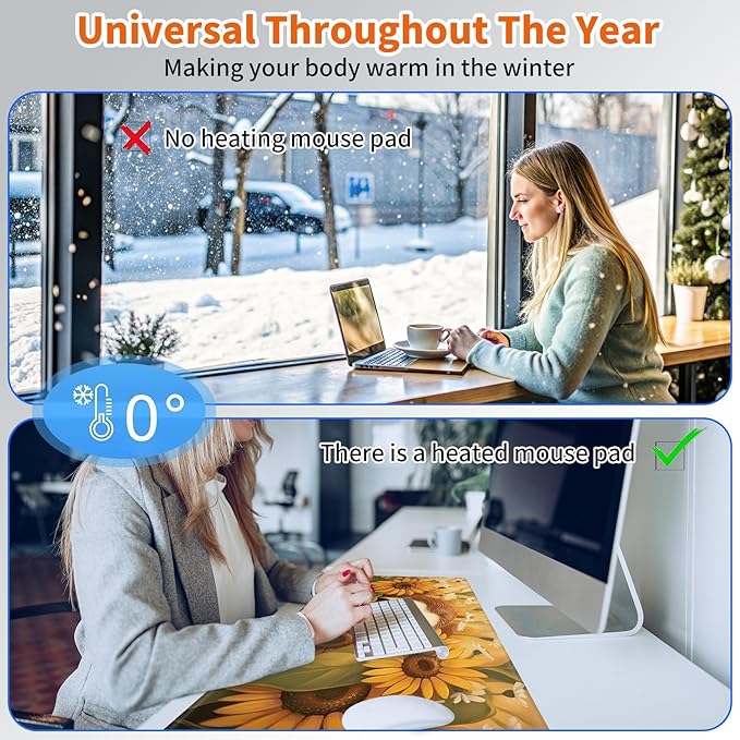 Heated Mouse Pad,Warm Desk Pad with 3 Levels Heating & 3 Hours Auto Shut-Off, PU Leather Heated Desk Pad Warmer Pad for Home Office - 23.6 x 14.2 inch,Lovely Sloth