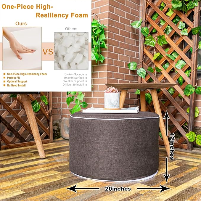 Outdoor Ottoman Outdoor Ottomans for Patio 20x12 Inches Modern Lightweight Foam Stuffed Pouf Outdoor Footstool Footrest Foot Stool Waterproof (Dark Coffee)