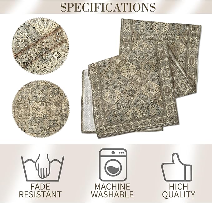 Boho Floral Grey Table Runner,Vintage Elegant Farmhouse Table Center Linen Decor,Country Rustic Farmhouse Magical Fall Kitchen Dining Table Decoration for Home Dining Party Decor 13x108 Inch