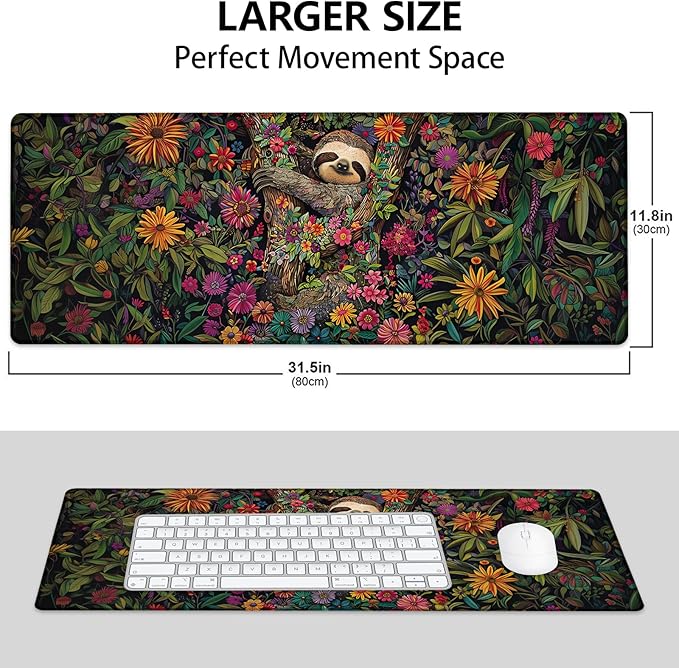 Sloth Large Mouse Pad, Gaming Mouse Pad, Non-Slip Rubber Base, Office Accessories, Desk Mat, Animal MousePads for School, Work, Home Decor Gifts 31.5" x 11.8"