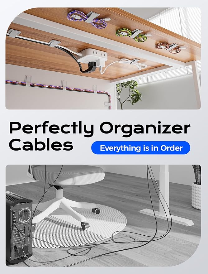 Adhesive Wire Management, 100pcs Hook and Loop Cable Ties, Adjustable Cable Straps, Sticky-Back Cord Organizer for Kitchen Appliances, Office, Home - White