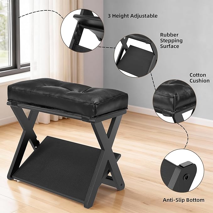 HOMELTSTBO Adjustable Foot Rest for Under Desk, Wooden Double Step Desk Footrest with 3 Height Options & Non-Slip EVA Surface, Ergonomic Foot Stool Under Desk,Enhances Posture,Home Office-Black