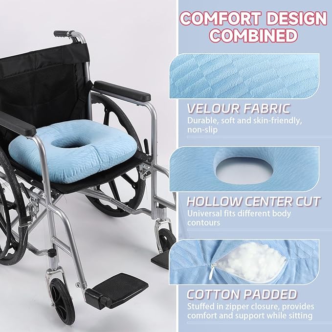 Anti-Slip Wheelchair Cushions, Bed Sore Cushions for Butt, Ergonomic Innovations Orthopedic Donut Pillow, Medical Seat Cushion for Sciatica, Back, Coccyx, Pressure Sore (L-Blue)