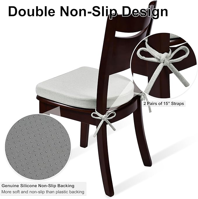 Shinnwa Kitchen Chair Cushions Set of 6, Non-Slip Dining Chair Cushions with Ties and Machine Washable Cover, 6 Pack, 17 x 16.5 x 2in, Off White