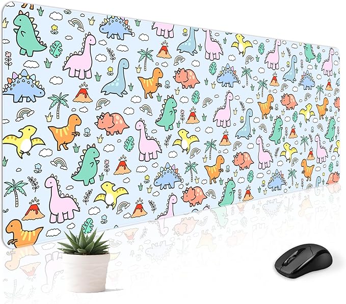 Mousepad Desk Mat Gaming Large Keyboard Cute Office Desktop Computer Laptop Dinosaur XXL Long Giant Big Kawaii Aesthetic Girly Pretty Design Women Girl Gamer Oversized Wide 30x12'' Mousepad