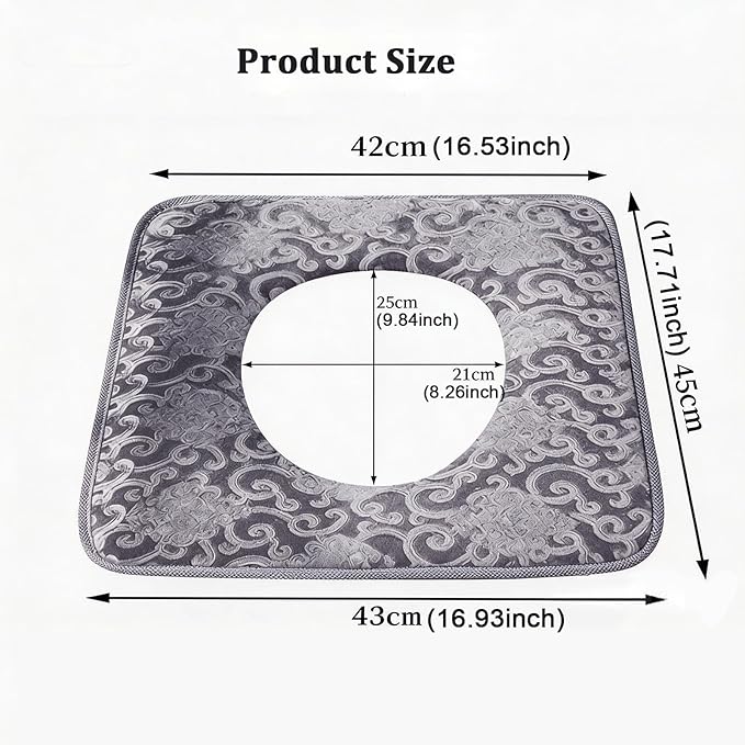 TourKing Bedside Commode Cushion, Square Shape with Center Opening, Gray Paisley Patterne, Fits Commode, Wheelchair & Toilet | Non-Slip, Comfortable for Bedridden & Disabled