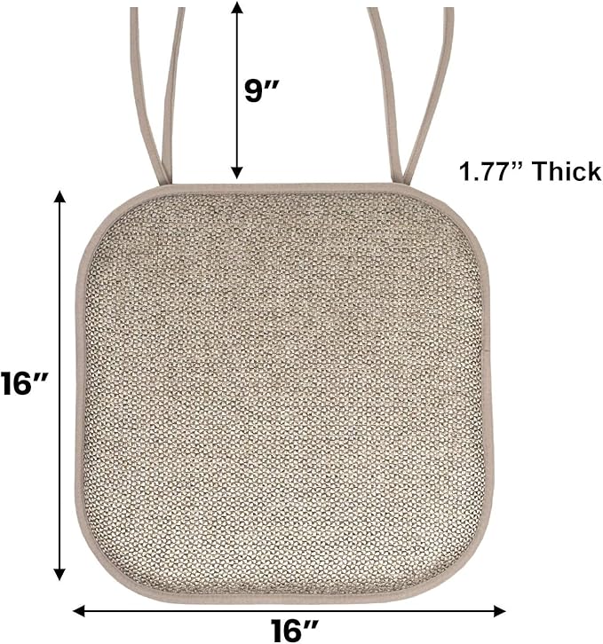 Sweet Home Collection Chair Cushion Memory Foam Pads with Ties Honeycomb Pattern Slip Non Skid Rubber Back Rounded Square 16" x 16" Seat Cover, 12 Count (Pack of 1)