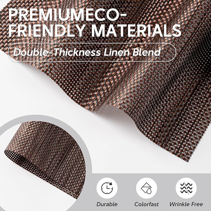 Placemats Set of 4, Heat Resistant Place Mats, Washable PVC Table Mats, Woven Vinyl Plastic Placemats for Dining Table, Non-Slip Stain Resistant Kitchen Table Placemats Easy to Clean?Dark Brown?