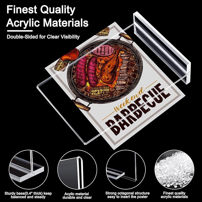 Clear Acrylic Sign Stands 11 x 8.5 Inch - 3 Pack Double-Sided Display for Restaurants, Office, Home, Store